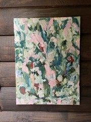 Abstract Pinks And Greens Oil Painting On Canvas Original Hand Painted 18”x24”