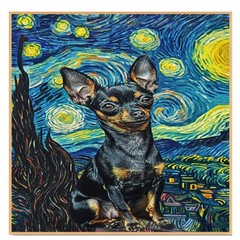 Chihuahua Dog Starry Night Dog Art Print Flat Rolled, Framed or Wrapped Canvas