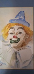 Vintage Watercolor Painting Smiling Clown Framed Matted Signed Fay Hester 1985