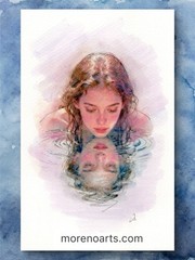 Original Watercolor Painting Female Portrait Book Page Size (5.5 × 8.5 inches)