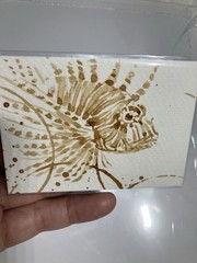 Coffee Aceo Original Lion Fish Painting Ocean Miniature Realism ATC Art Gift