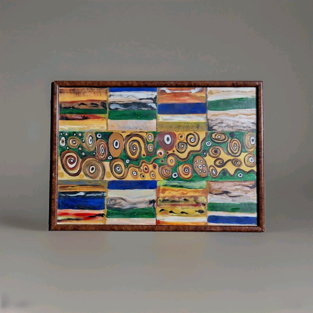 Gustave Klint Style Abstract Oil Painting Framed Vintage Color Art 1940-1960