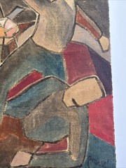 WALTER PRASKI PAINTING ABSTRACT MODERNIST CUBIST LISTED MID CENTURY TAPESTRY