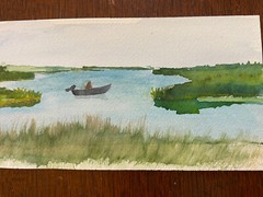 Girl In Marsh Southern Seaside Small Watercolor On Arches Paper