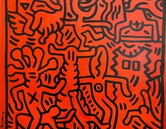 Keith Haring Painting on Canvas Signed – RED MAZE