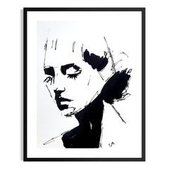 Original Minimalist Woman Portrait 9×12 Painting Black White Wall Art Paper
