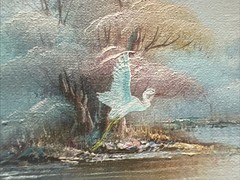 Seascape Birds Original Oil Painting Signed B. Thompson Wood Frame-Coastal VTG