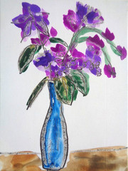 ACEO Purple FLOWERS FLORAL Still Life Painting Art