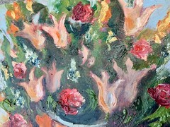 Original Oil Art 6×6” Portrait Woman Face Painting Floral Impasto Oil Painting
