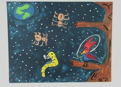 SPACE SPIDERS PILEATED WOODPECKER OUTSIDER POLITICAL ART FOLK ARTIST Jr CHARLIE