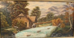 Antique 19C Grist Mill River Landscape O/C Painting