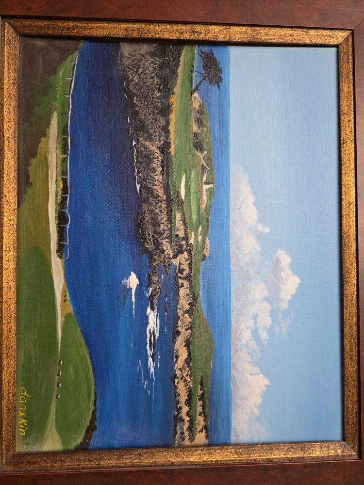 Danskin 22 in. x 25.75 in. Framed Oil Painting Pebble Beach Golf 18th hole