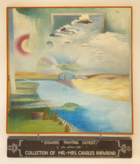 Vintage surrealist oil painting John Lurkins Coll. of Charles Knowbend 20×24″