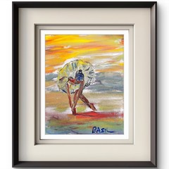 Ballerina Beach Party Abstract Expressionist Original Painting Canvas 11×14
