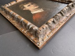 Handsome Antique Mid Century Portrait Oil Painting of a Young Man Stunning Frame