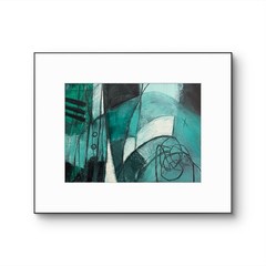 OOAK Original Cold Wax & Oil Small Painting 5×7 Paper Abstract Teal Turquoise
