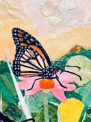 Guajardo Art: Butterflies Flourishing in the Light 12X24 Original Torn Collage