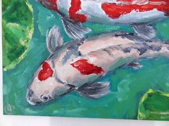 Koi Fish Painting Original Art 6 by 8 Pound Carp Artwork Feng Shui Wall Art