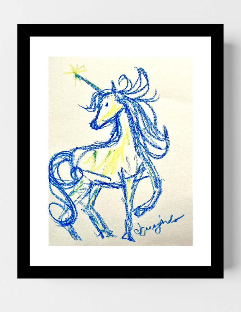 GUAJARDO Original Sketch of Unicorn Snow Queen 11X8.5 Paper Signed Art