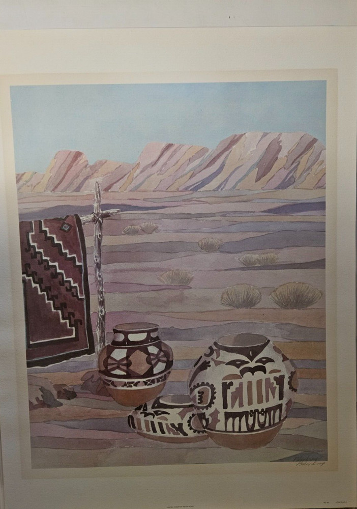 Peter Wong „Painted Desert“ Signed Lithograph Print Southwest Pottery 25×18 COA