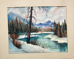 VTG Winter Landscape Watercolor Painting Signed St. Marianna. Forest River 24×18