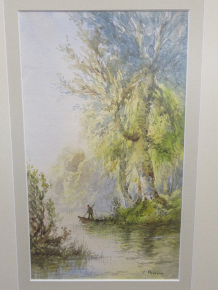 F. Fred Pearson – signed original watercolor painting, Framed. Man in boat 20.5″