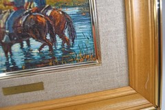 Francisco Sanchez Manso Mini Oil Painting Young Fishermen on Horses with Bulls