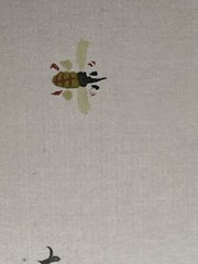 Vintage Asian Framed Painting Signed Pen Red & White Rose Flower Matte Gold 4291