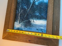 WINTER FOREST SCENE original oil on canvas Painting 15″ x 11″ 1981 + Wood Frame