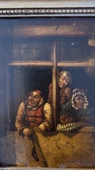 Pieter Breugel, Netherlands, Dutch Oil, “Three figures In A Window,” 8×6”