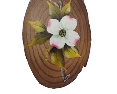 Handpainted Raw Wood Dogwood Flower Painting Wall Decor Signed Rustic Cottage