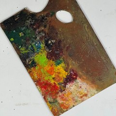 Vintage Artist’s Large Rectangular Painting Palette With Remnant Oil Paint