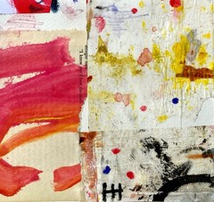 Original Colorful Abstract 9×12 Acrylic Collage Painting on Paper, Holly Hammond