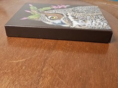 Vicki Sawyer Original Oil Painting Noel Great Horned Owl Cactus Bird Signed 12×9