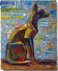CaT kiTTeN MoDERN ORIGINAL OIL█PAINTING█VINTAGE ART█SIGNED ANIMAL PET FELINE NR