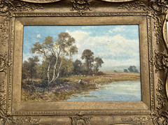 ANTIQUE PAINTING LANDSCAPE LAKE WITH FIGURE IMPRESSIONIST LISTED 1910’S SIGNED