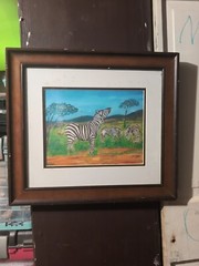18×16 African Zebra Painting Signed By J.E. Martin