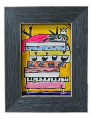 Black Cat Original Painting Collectible Abstract Folk Art By Samantha McLean
