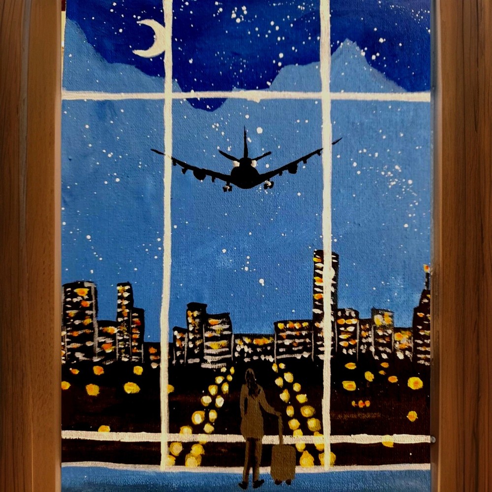 Airplane Original Painting 6in×8.5in Airport Wall Art aviation Artwork Signed