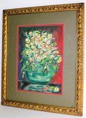 VINTAGE IMPASTO OIL PAINTING ON WOOD SIGNED L HOWARD 1957 FLOWERS STILL LIFE