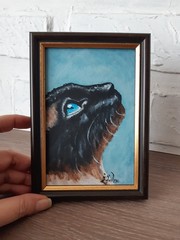 Siamese Cat Painting Pet Original Art Framed 4 x 6 Cat Blue Eyes Oil Painting
