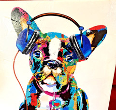 Dog Beats II French Bulldog or Boston Terrier with headphones wall art 12×10″