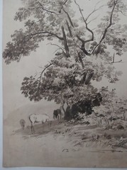 REGIS GIGNOUX NY Artist Painting INDIAN FALL Horses ca 1855 HUDSON RIVER SCHOOL