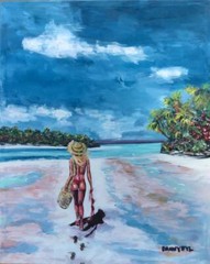 Caribbean BEACH Girl Original Art PAINTING DAN BYL Modern contemporary Huge 4×5′