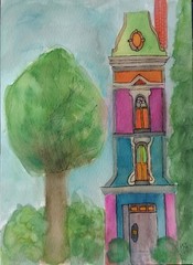 Original Watercolor Painting R Baker-Kates Vintage House Fauvism Victorian Boho