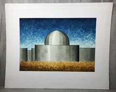 Vintage 80s Architectural Art “Tank Farm” Portland, OR Water Color 30×37” OOAK