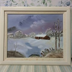 Vintage 21 X 25 Framed Original Winter Country Farm Landscape Oil Painting