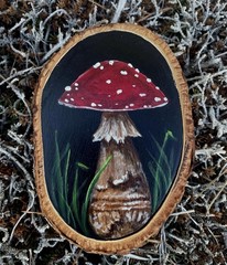 Acrylic Mushroom Painting, Wood CalicoCallieInk OOAK Forest Fairy Cottagecore