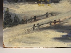 QUAINT! Antique C.1910 Gerard Johnson Illuminated Moonlight O/B Painting 6″x8″