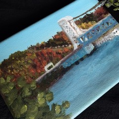 Original 5″ x 7″ Acrylic Painting on Canvas Houghton Lift Bridge by O. Fair